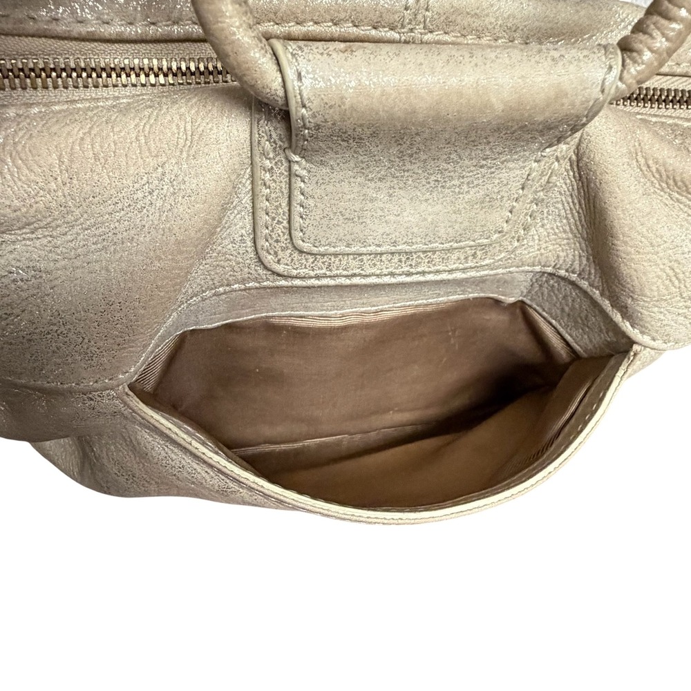HOBO Shelia Metallic Champagne Gold Green Tint Leather Satchel Handbag - Picture 5 of 16